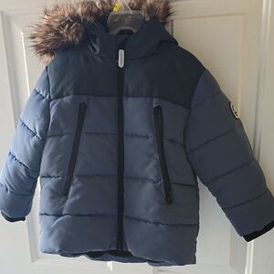 George Blue Kids Puffer Jacket with Faux Fur Hood